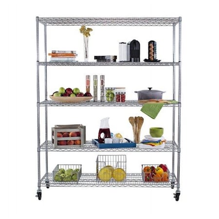 Trinity Trinity TBFC-0904 5 Tier Heavy Duty Wire Shelving Rack with Wheels; Chrome - 60 x 24 x 72 in. TBTZ-0904